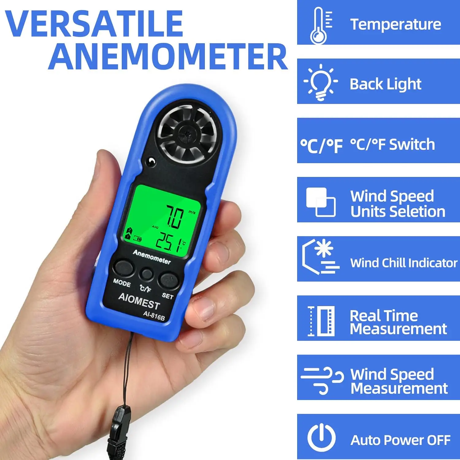 HoldPeak Mini Wind Speed Meter Handheld HAVC Digital Anemometer, Wind Gauge with MAX/AVG, Wind Chill, Backlight HP-816B
HoldPeak Mini Wind Speed Meter Handheld HAVC Digital Anemometer, Wind Gauge with MAX/AVG, Wind Chill, Backlight HP-816B