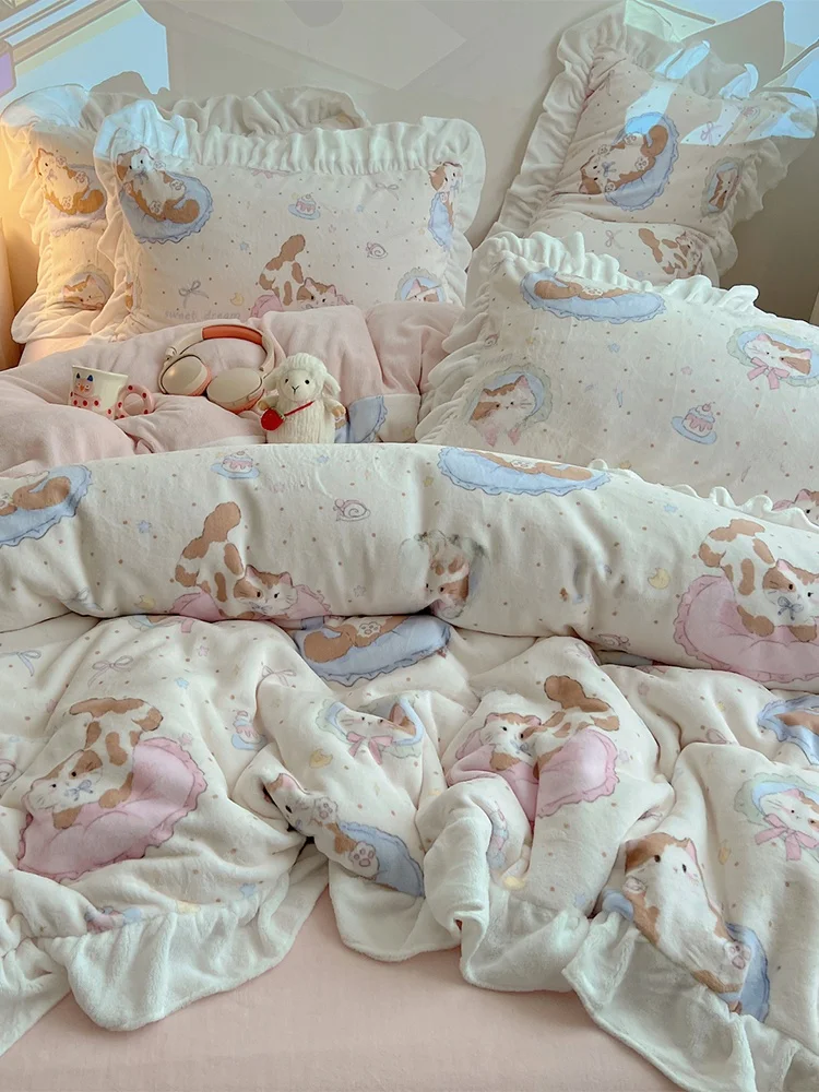 Korean Cartoon Warm Milk Velvet Bedding Set Cute Lace Bedding Cover 15m Bed Canopy Style Bedding Accessories
Korean Cartoon Warm Milk Velvet Bedding Set Cute Lace Bedding Cover 15m Bed Canopy Style Bedding Accessories