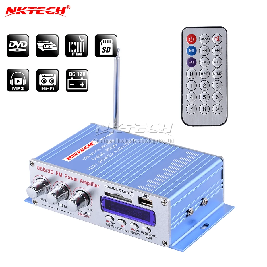 Автомобильный мини-усилитель мощности NKTECH, цифровой плеер 2x20 Вт, Hi-Fi, FM, стерео, с ЖК-дисплеем, для U-дисков, MP3, SD, MMC, USB
Автомобильный мини-усилитель мощности NKTECH, цифровой плеер 2x20 Вт, Hi-Fi, FM, стерео, с ЖК-дисплеем, для U-дисков, MP3, SD, MMC, USB