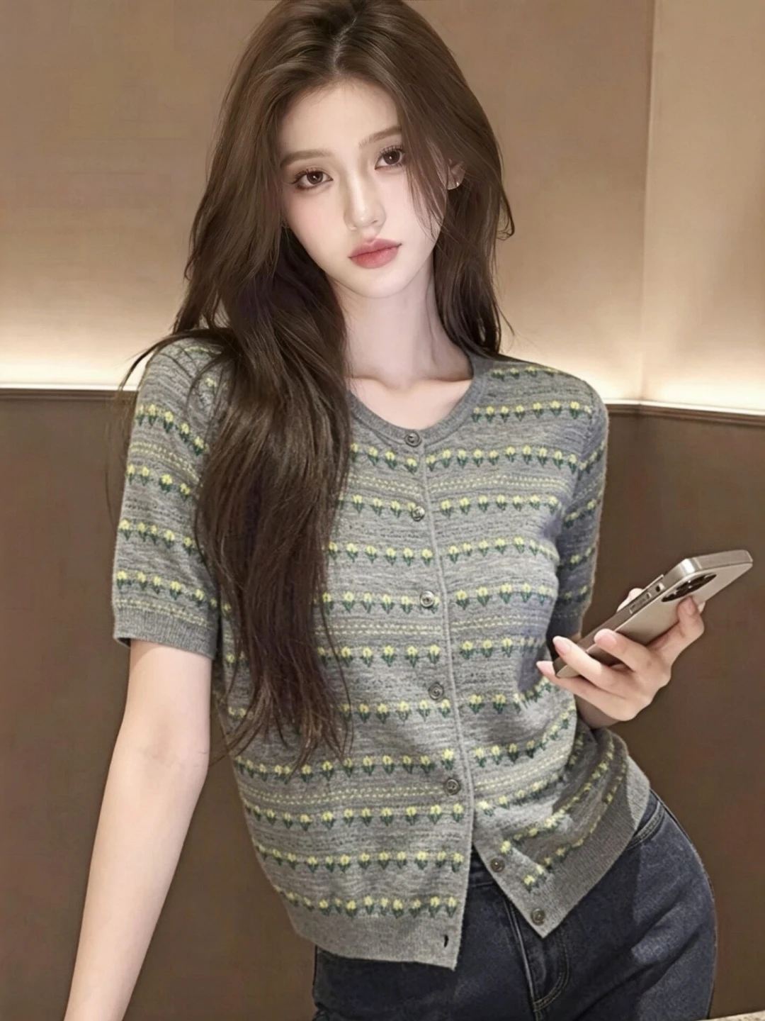 Stylish Knitted Short Sleeve Open Cardigan Women plus Size Loose Slimming Summer Top Korean Style round Neck Button Detail
Stylish Knitted Short Sleeve Open Cardigan Women plus Size Loose Slimming Summer Top Korean Style round Neck Button Detail