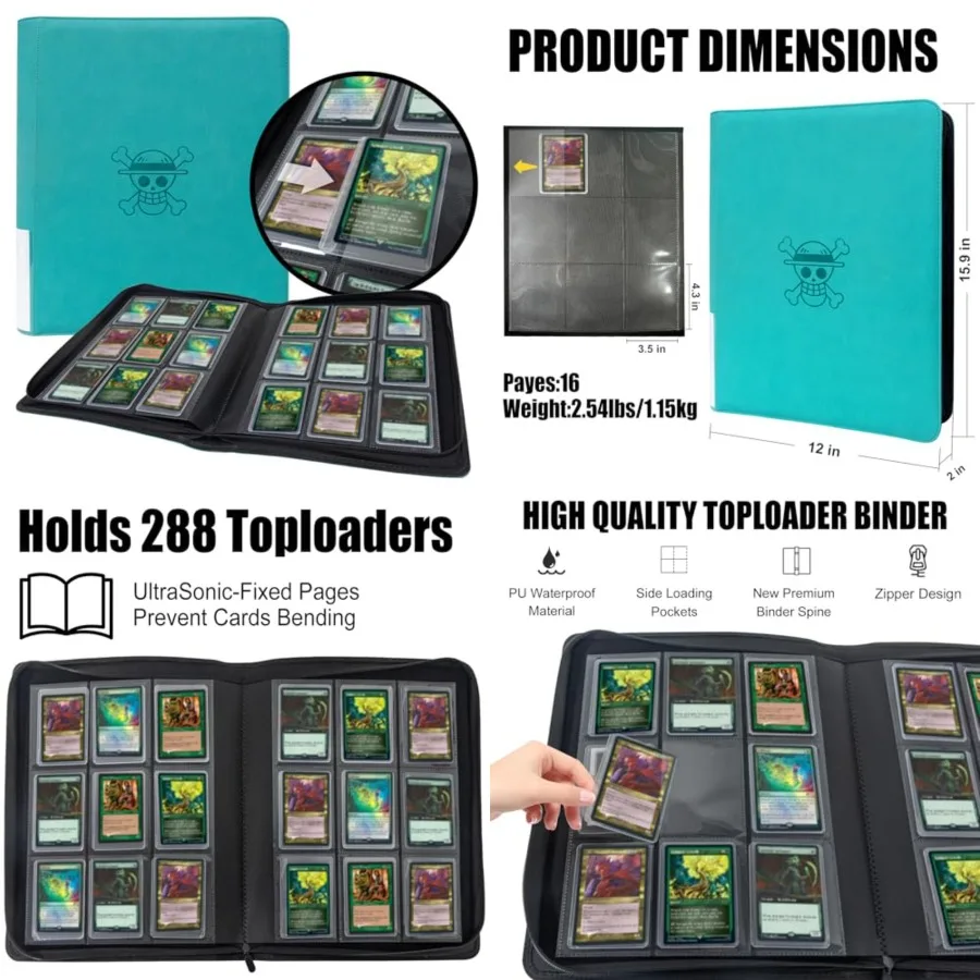 Holds 288 s, 9-Pocket Ringless Double-Sided Pockets, Waterproof Top Loader Card Storage
Holds 288 s, 9-Pocket Ringless Double-Sided Pockets, Waterproof Top Loader Card Storage