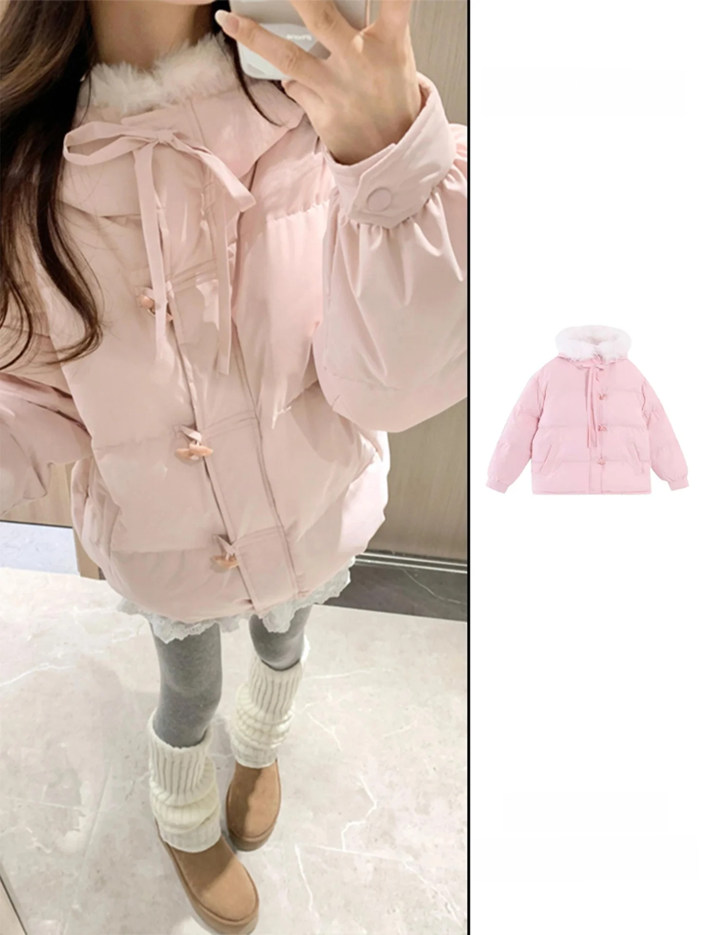 Sweet Sle Pink Buttoned down Padded Cotton Jaet Women's Winter Loose Small Size Thi Warm Hooded Cotton Coat
Sweet Sle Pink Buttoned down Padded Cotton Jaet Women's Winter Loose Small Size Thi Warm Hooded Cotton Coat