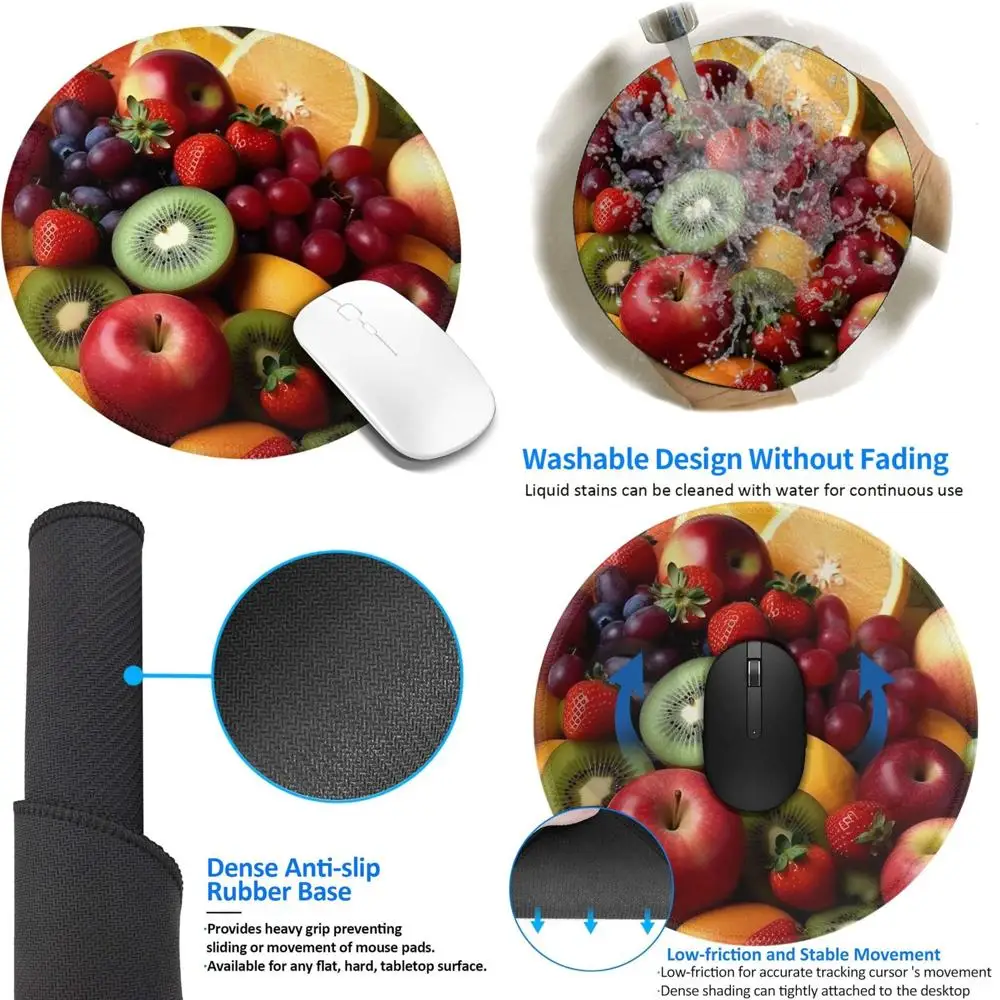 8-Inch Round Comfort Gaming Mousepad with Fresh Fruits and Vegetables Design, Stitched Edge and Non-Slip Rubber Base, Waterproof
8-Inch Round Comfort Gaming Mousepad with Fresh Fruits and Vegetables Design, Stitched Edge and Non-Slip Rubber Base, Waterproof