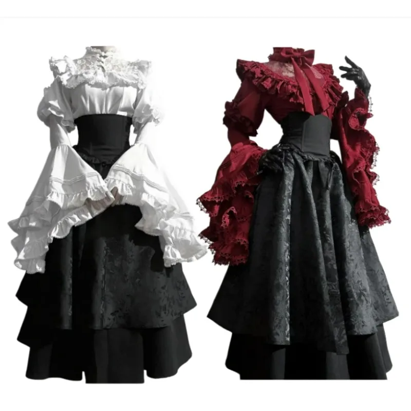 Dark Gothic Lolita Suit Halloween Carnival Costume Shirt Fishbone Half Skirt Sleeve Set Elegant Dress for Women Anime Party
Dark Gothic Lolita Suit Halloween Carnival Costume Shirt Fishbone Half Skirt Sleeve Set Elegant Dress for Women Anime Party