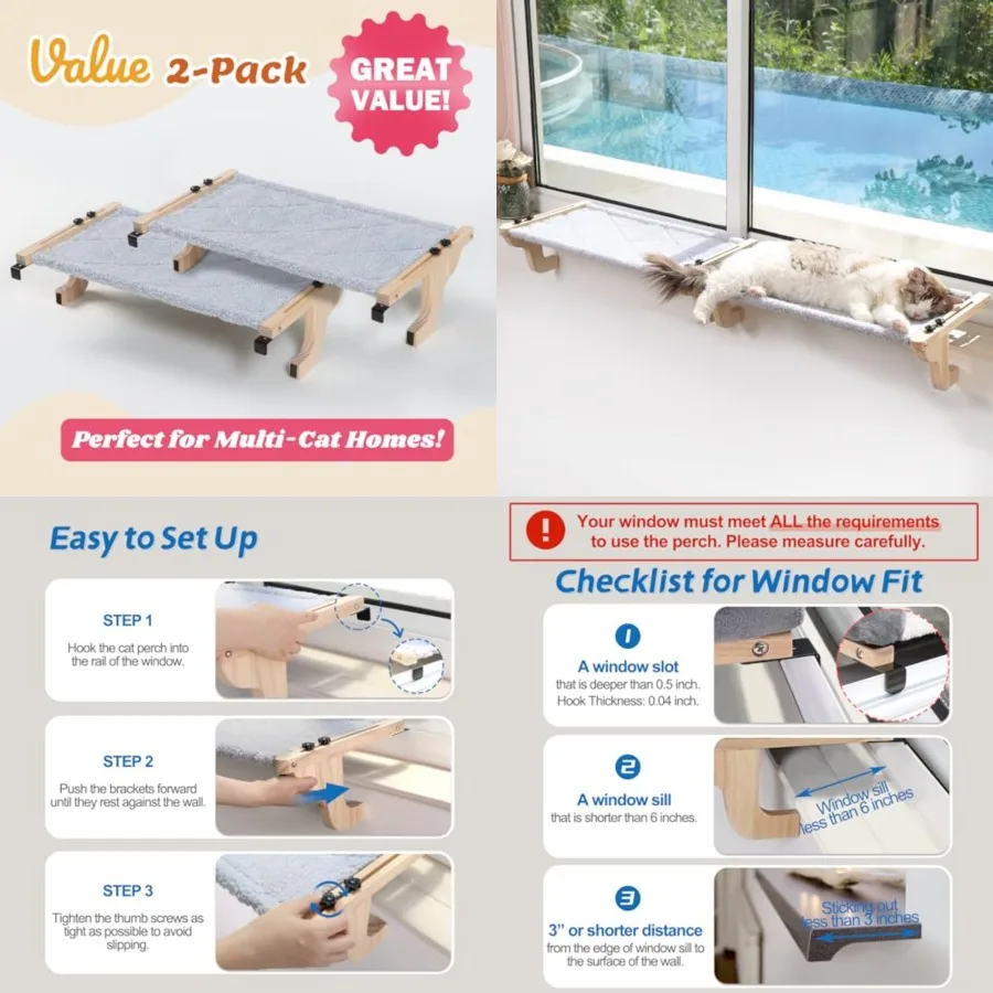 Easy Seat Cat Perch for Window Sill - Hammock Design Pine and Robust Metal Frame - Cat Window Seat for Cats and Kittens,Large (
Easy Seat Cat Perch for Window Sill - Hammock Design Pine and Robust Metal Frame - Cat Window Seat for Cats and Kittens,Large (