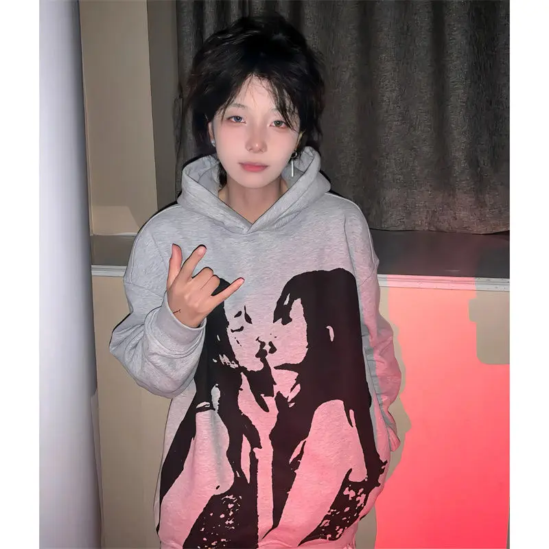 American street trend autumn and winter women's hooded sweatshirt Y2K Harajuku style punk rock portrait print women's tops emo
American street trend autumn and winter women's hooded sweatshirt Y2K Harajuku style punk rock portrait print women's tops emo