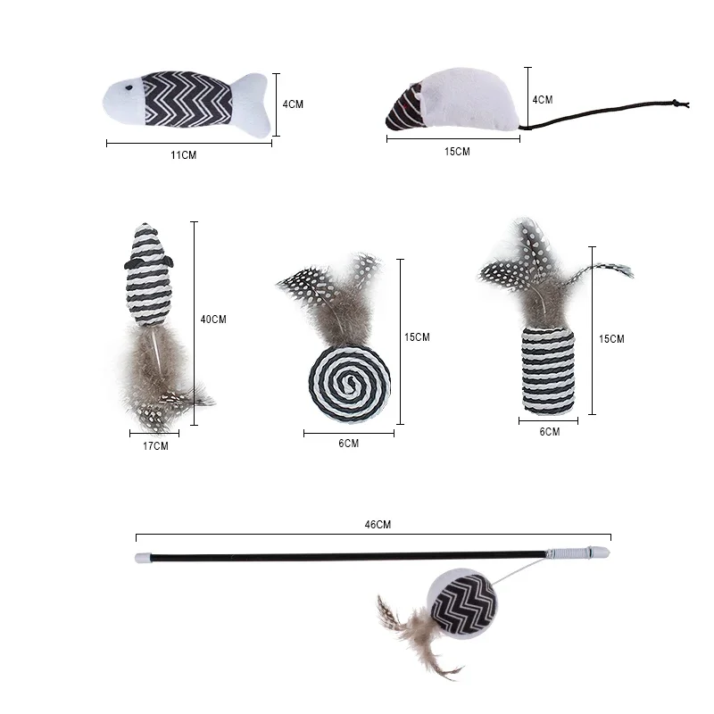 Manufacturer Wholesale Black White Sisal Feather Plush Cat Teasing Toys Set
Manufacturer Wholesale Black White Sisal Feather Plush Cat Teasing Toys Set