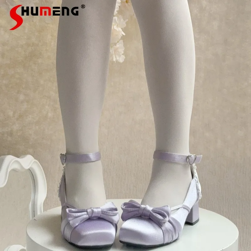 Summer Kawaii Purple Color Heeled Single Pums Japanese Lolita Style Sweet Cute Square Toe Elegant Low Heel Satin Mary Jane Shoes
Summer Kawaii Purple Color Heeled Single Pums Japanese Lolita Style Sweet Cute Square Toe Elegant Low Heel Satin Mary Jane Shoes