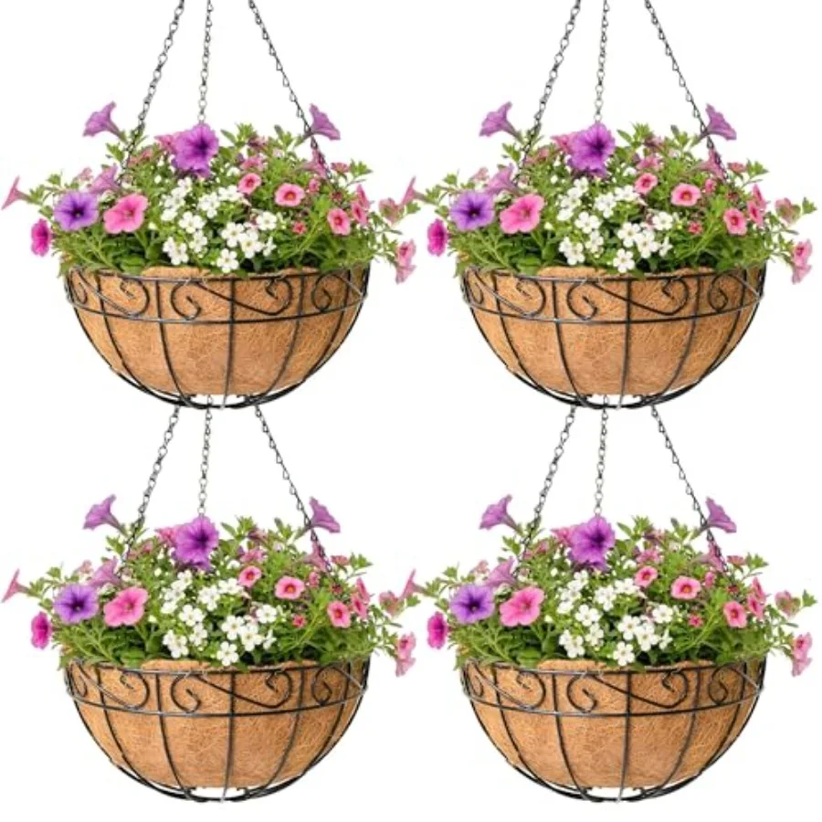 4 Pack Hanging Planter for Outdoor Plants 14 inch Metal Hanging Flower Basket with Coco Coir Liner Round Wire Plant Holder Chai
4 Pack Hanging Planter for Outdoor Plants 14 inch Metal Hanging Flower Basket with Coco Coir Liner Round Wire Plant Holder Chai