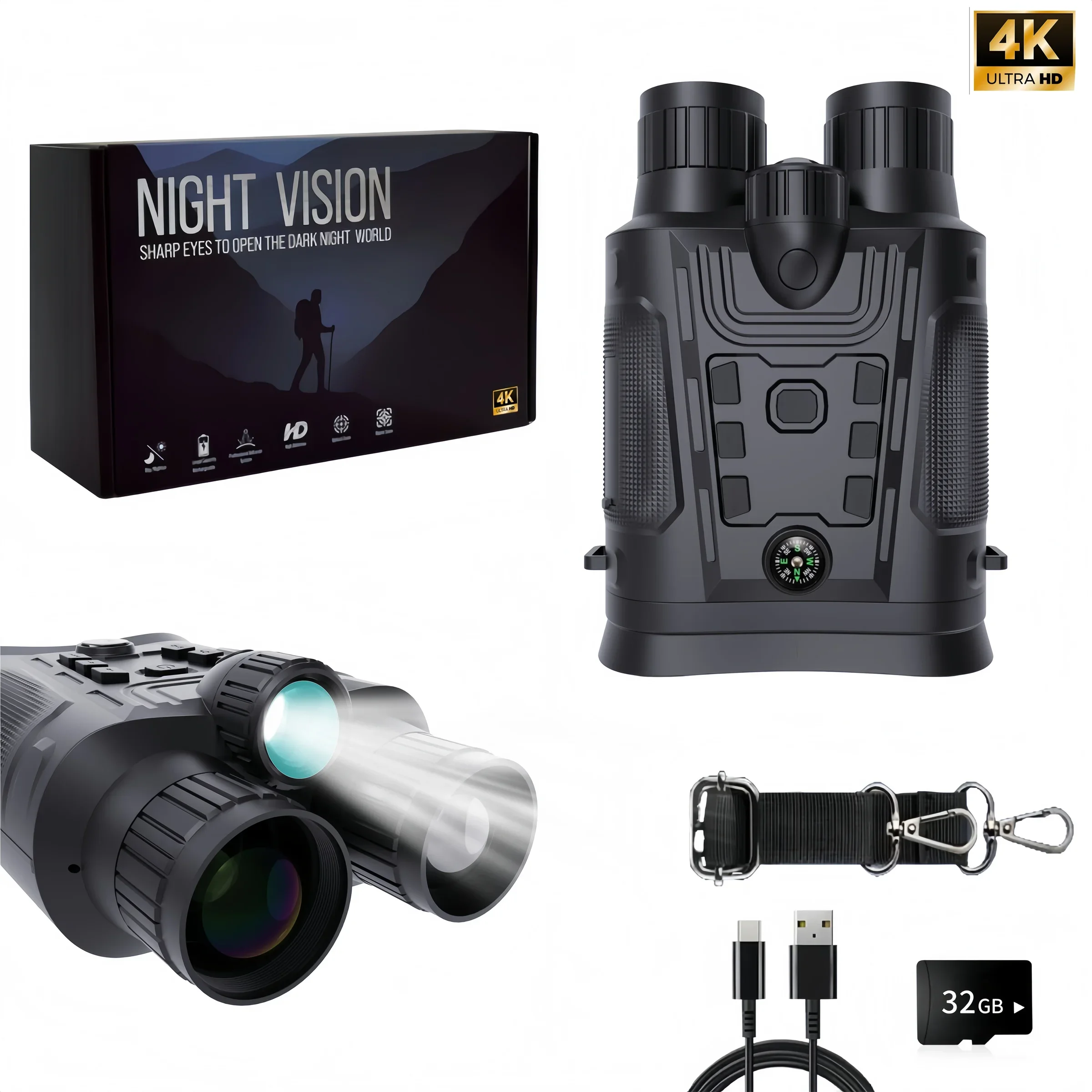 4K Infrared Night Vision Binoculars, 6000mAh Rechargeable, 3'' Screen, 6X Zoom, 3-Level Flashlight, for Camping & Fishing
4K Infrared Night Vision Binoculars, 6000mAh Rechargeable, 3'' Screen, 6X Zoom, 3-Level Flashlight, for Camping & Fishing