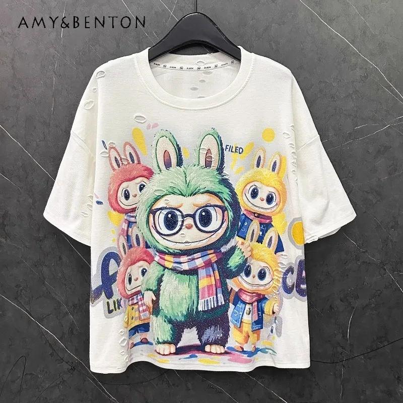 Summer New Heavy Industry Diamond Drills Cartoon Design Short-sleeved T-shirt Women's Loose Casual Versatile Half-sleeved Tees
Summer New Heavy Industry Diamond Drills Cartoon Design Short-sleeved T-shirt Women's Loose Casual Versatile Half-sleeved Tees