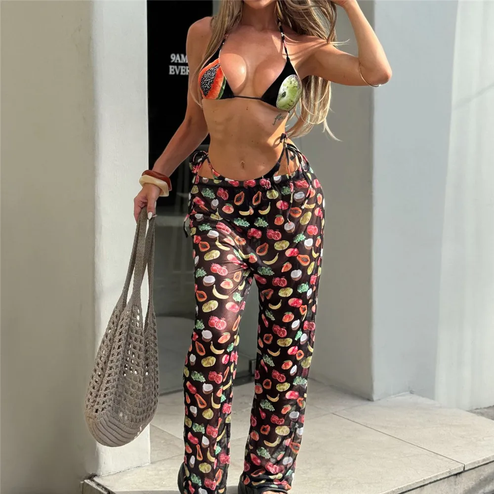 Black Fruit Print Swimwear Trousers Halter String Triangle Bikinis Sets 3 Pieces Sexy Swimsuit Women Holiday Micro Bikini Thong
Black Fruit Print Swimwear Trousers Halter String Triangle Bikinis Sets 3 Pieces Sexy Swimsuit Women Holiday Micro Bikini Thong