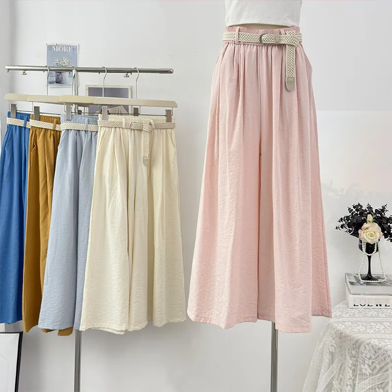 Summer Women's Thin Casual Pants Solid Retro Loose Wide Leg Pants 2026 New High Waist Drop Feeling Slim Trousers with Belt
Summer Women's Thin Casual Pants Solid Retro Loose Wide Leg Pants 2026 New High Waist Drop Feeling Slim Trousers with Belt