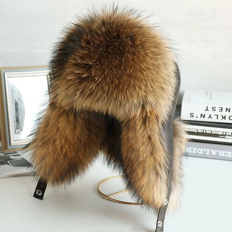 Natural Raccoon Fur Hat Women Black Fox Fur Russian Ushanka Hats Winter Warm Ears Bomber Cap
Natural Raccoon Fur Hat Women Black Fox Fur Russian Ushanka Hats Winter Warm Ears Bomber Cap