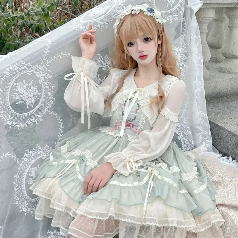 CON Lolita Jsk Dress Women Sweet Elegant Embroidered Lace Ruffles Patchwork Dresses Japanese Harajuku Girls Princess Dress
CON Lolita Jsk Dress Women Sweet Elegant Embroidered Lace Ruffles Patchwork Dresses Japanese Harajuku Girls Princess Dress
