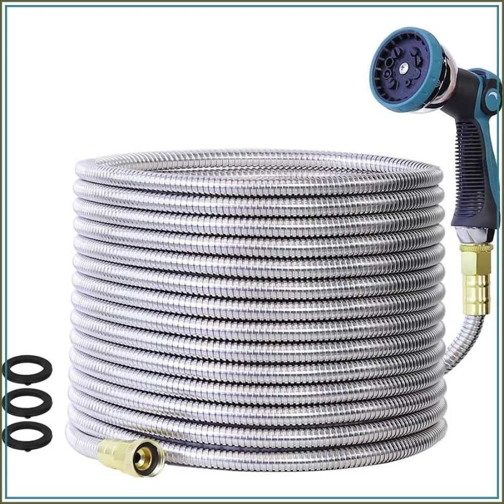 100FT Stainless Steel Garden Hose, Flexible No Kink, 10-Mode Nozzle, Lightweight & Puncture Proof
100FT Stainless Steel Garden Hose, Flexible No Kink, 10-Mode Nozzle, Lightweight & Puncture Proof