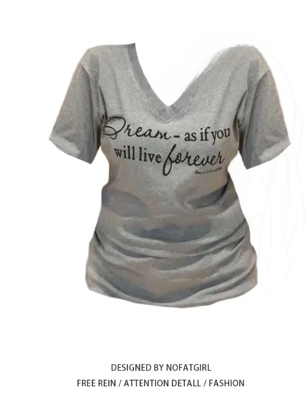 plus Size Women's Grey V-Neck Letter Print Short Sleeve T-Shirt Summer Slimming Concealing Spicy Girl Top Skin-Friendly Breat...
plus Size Women's Grey V-Neck Letter Print Short Sleeve T-Shirt Summer Slimming Concealing Spicy Girl Top Skin-Friendly Breat...