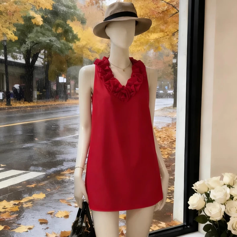 French Design Sweet Style Women's Sleeveless Dress 2026 Summer New Red Temperament Loose Thin Vest A-line Short Dresses Ladies
French Design Sweet Style Women's Sleeveless Dress 2026 Summer New Red Temperament Loose Thin Vest A-line Short Dresses Ladies