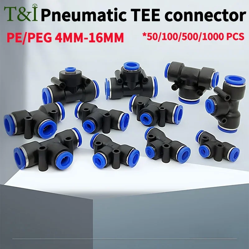 Pneumatic Push-In Quick Connector PE/PEG Plastic Tee Fittings (PE4 PEG6-4/8-4/8-6/10-6/8) for Air Compressor Fluid Systems Hose
Pneumatic Push-In Quick Connector PE/PEG Plastic Tee Fittings (PE4 PEG6-4/8-4/8-6/10-6/8) for Air Compressor Fluid Systems Hose