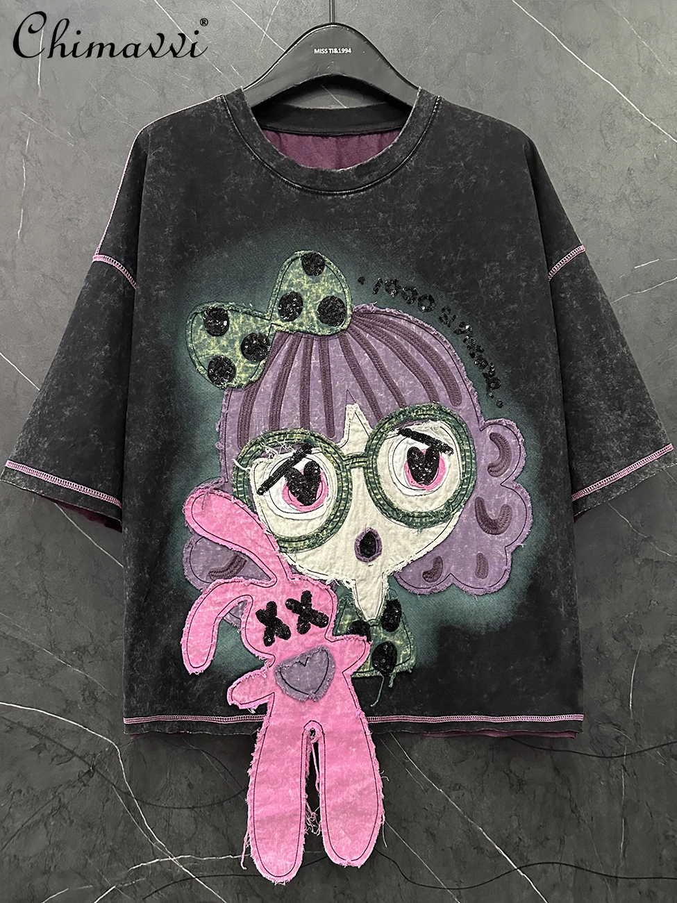 Summer New Heavy Sticker Embroidery Cartoon Rabbit Girl Short-sleeved T-shirt Women's Loose Sweet Cool Round Neck Pullover Tops
Summer New Heavy Sticker Embroidery Cartoon Rabbit Girl Short-sleeved T-shirt Women's Loose Sweet Cool Round Neck Pullover Tops
