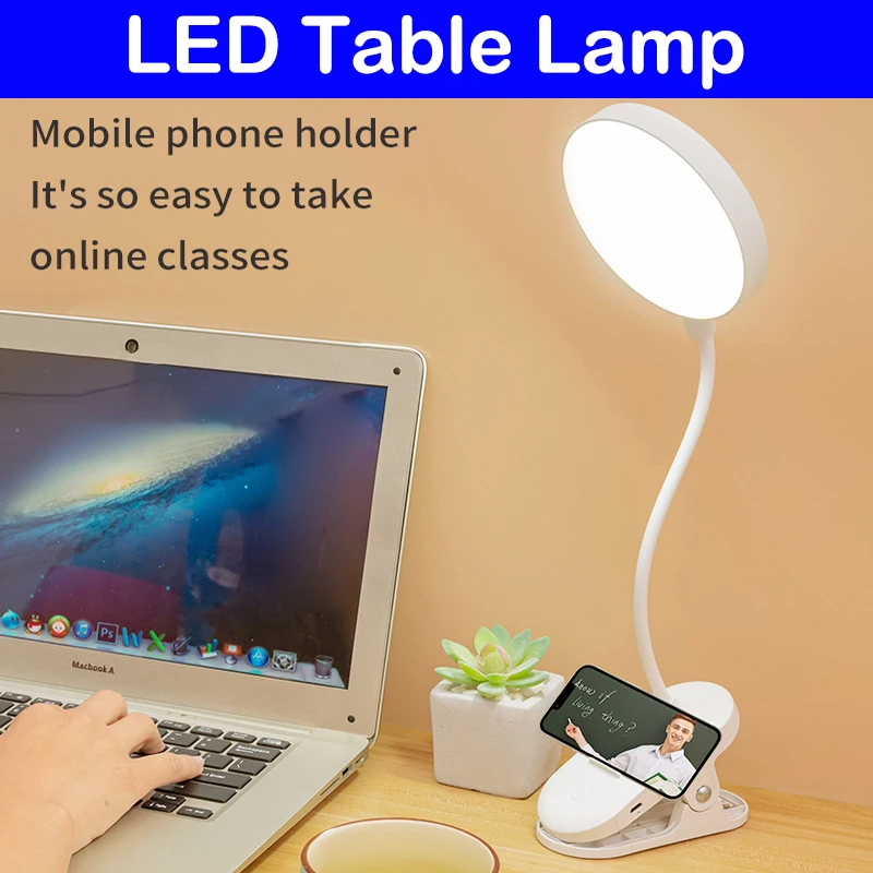 Folding LED Clip Table Lamp 3 Levels Dimmable Eye Protection Touch Bedside Lamp USB Plug Study Night Light Reading Book Lamp