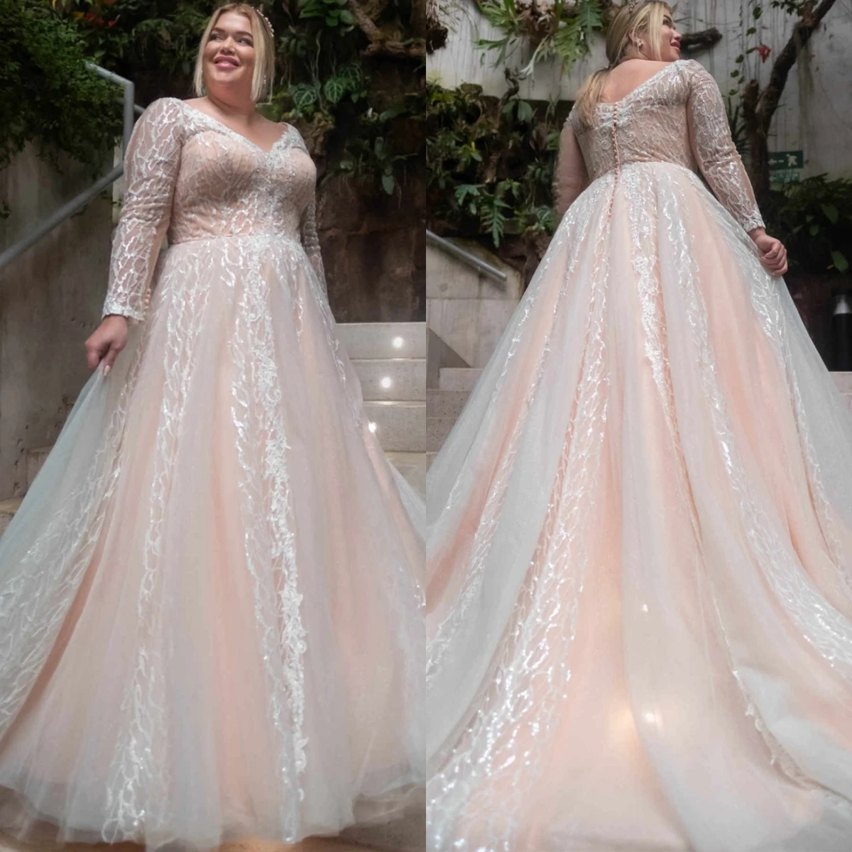 Customized Plus Size Tulle Elegant Appliques Luxury Wedding Dress Fashion Bridal Party Sexy V-neckTemperament Bridal Gowns
Customized Plus Size Tulle Elegant Appliques Luxury Wedding Dress Fashion Bridal Party Sexy V-neckTemperament Bridal Gowns