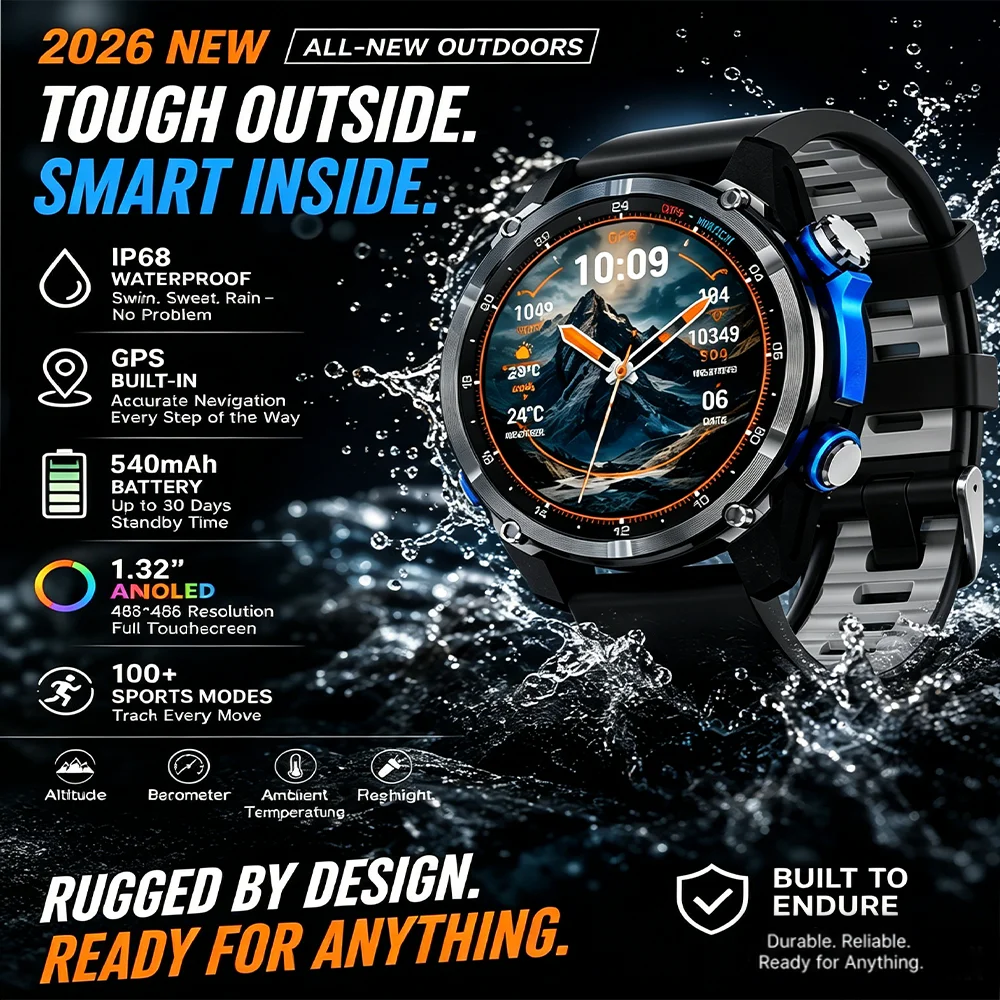 1.32 Inch AMOLED Screen Sports Smart Watch Men 2026 New Built in GPS Compass 3ATM Waterproof Multi Sports Mode Health Monitoring
1.32 Inch AMOLED Screen Sports Smart Watch Men 2026 New Built in GPS Compass 3ATM Waterproof Multi Sports Mode Health Monitoring