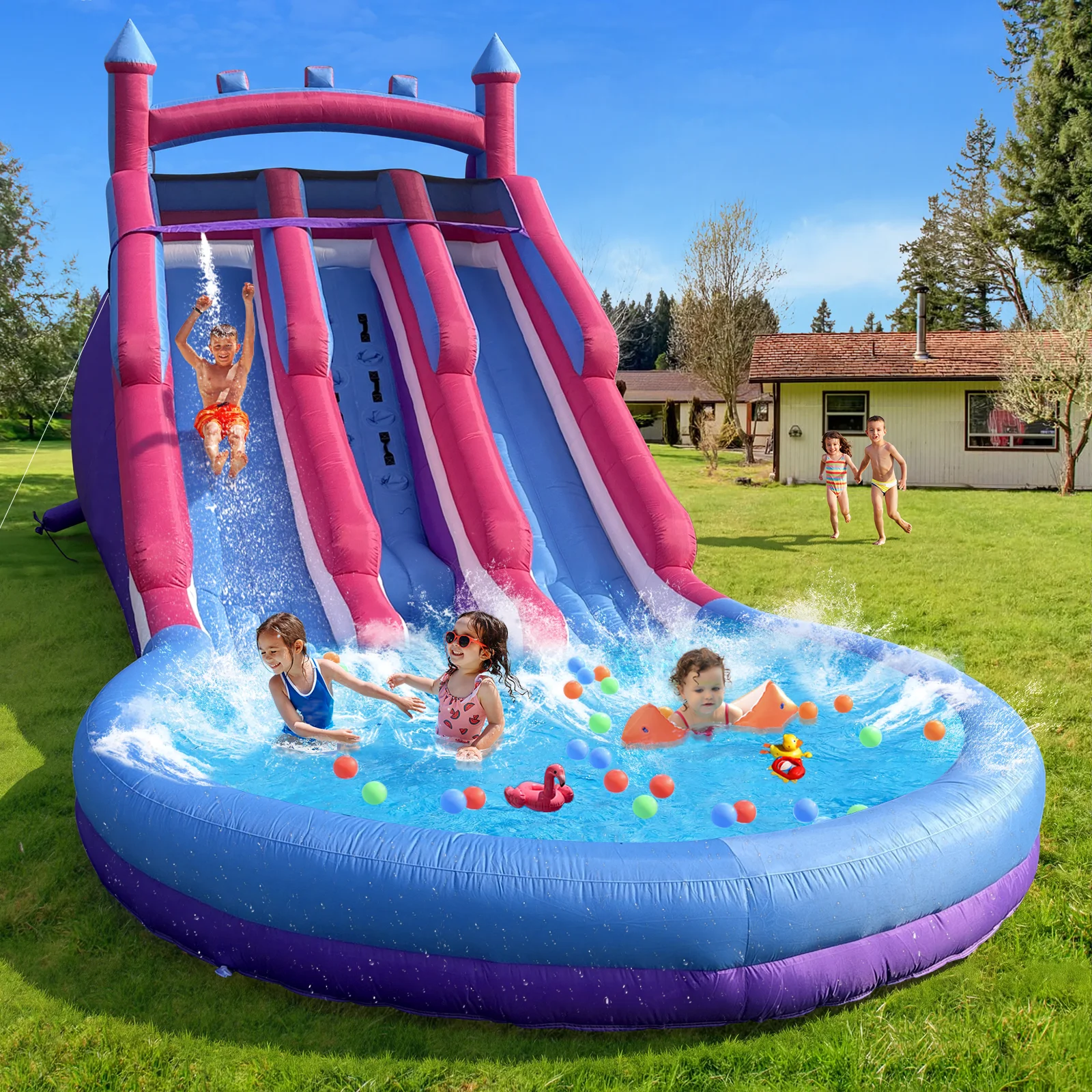 Inflatable Water Slide for Kids Summer Outdoor Backyard Water Park with Splash Pool Climbing Wall Water Heavy Duty Blow Up Slide
Inflatable Water Slide for Kids Summer Outdoor Backyard Water Park with Splash Pool Climbing Wall Water Heavy Duty Blow Up Slide
