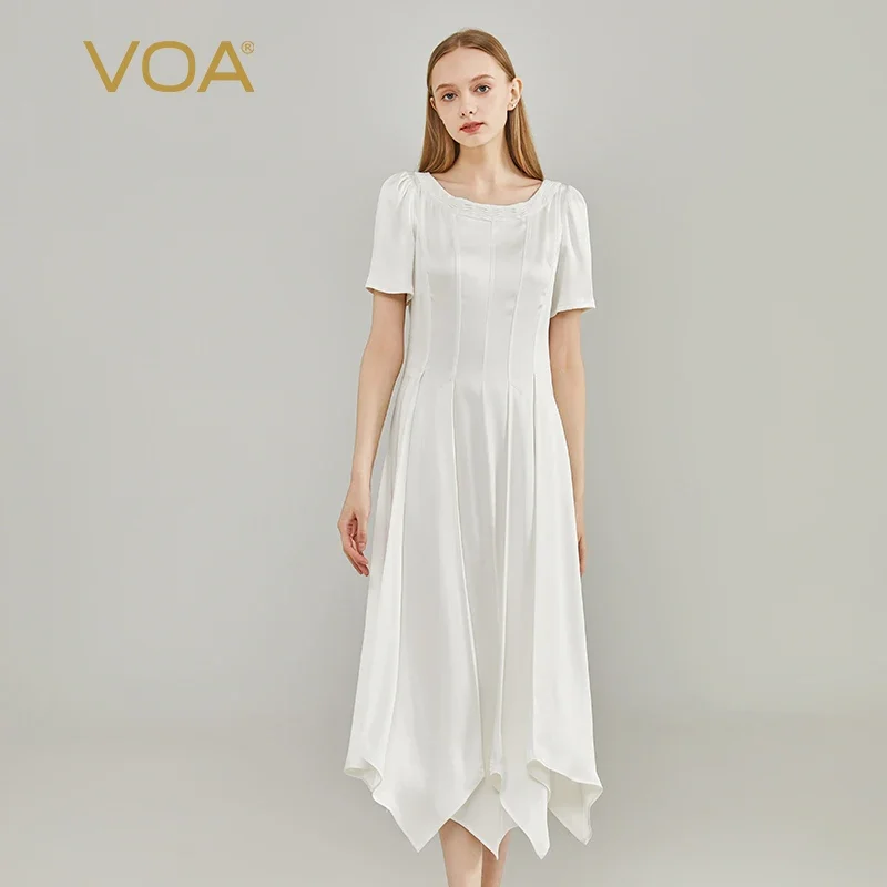 VOA Real Silk 40 Momme Double Sided Satin Cloud White O-neck Short Sleeve Georgette Spliced Irregular Hem Dress Summer AE2161
VOA Real Silk 40 Momme Double Sided Satin Cloud White O-neck Short Sleeve Georgette Spliced Irregular Hem Dress Summer AE2161