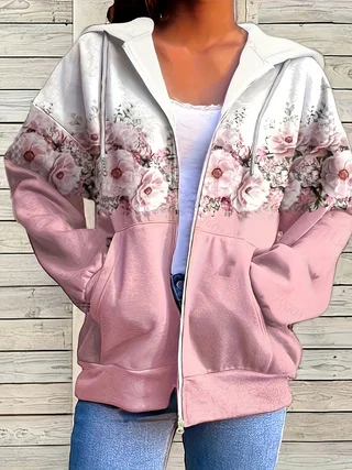 Женская куртка больших размеров на молнии с капюшоном и цветочным принтом
Женская куртка больших размеров на молнии с капюшоном и цветочным принтом