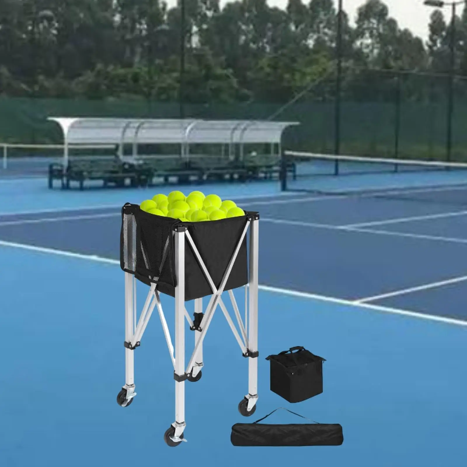 Tennis Ball Cart with 360° Rotation Wheels Practical Sturdy Foldable Tennis Ball Basket Cart with Bag for Club Gym School
Tennis Ball Cart with 360° Rotation Wheels Practical Sturdy Foldable Tennis Ball Basket Cart with Bag for Club Gym School