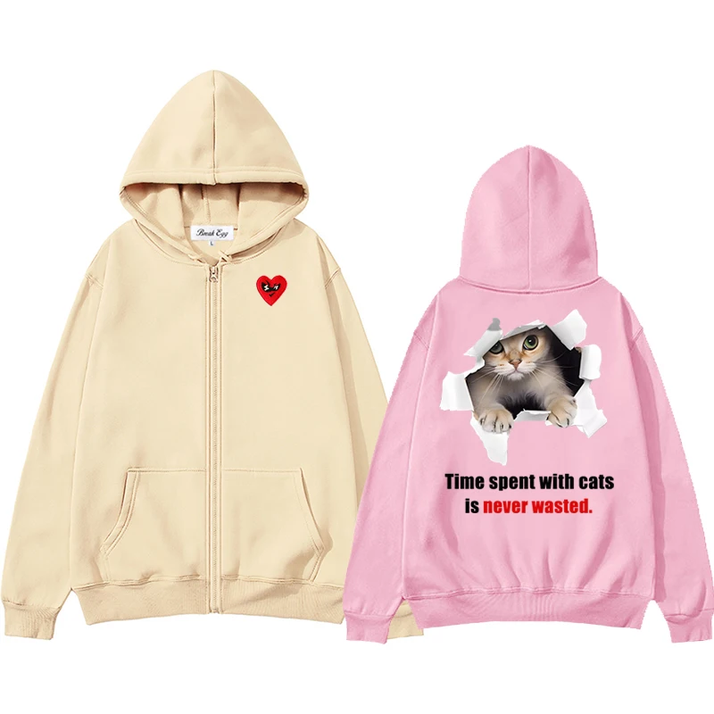 Breaking Paper Pet Cat Printing Men Women Zipper Hoodie Polyester Red Glasses Heart Embroidery Pocket Loose Thin Sweater
Breaking Paper Pet Cat Printing Men Women Zipper Hoodie Polyester Red Glasses Heart Embroidery Pocket Loose Thin Sweater