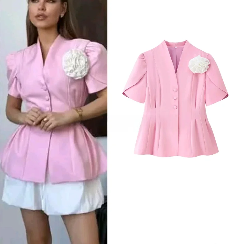 Новый летний женский пиджак ручной работы с цветочным декором, V-образным вырезом, коротким рукавом, на одной пуговице, приталенный, для офиса
Новый летний женский пиджак ручной работы с цветочным декором, V-образным вырезом, коротким рукавом, на одной пуговице, приталенный, для офиса