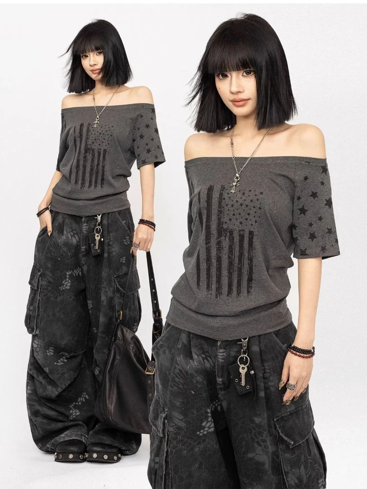 HOUZHOU American Retro Print T-shirts Women Gothic Off Shoulder Graphic T-shirts Harajuku Grunge Spicy Girl Punk Casual Tops
HOUZHOU American Retro Print T-shirts Women Gothic Off Shoulder Graphic T-shirts Harajuku Grunge Spicy Girl Punk Casual Tops