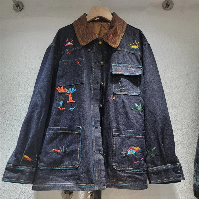 Vintage Embroidery Contrast Color Lapel Patchwork Women Jeans Jacket Coat Spring Casual Multiple Pocket Long Sleeve Denim Jacket
Vintage Embroidery Contrast Color Lapel Patchwork Women Jeans Jacket Coat Spring Casual Multiple Pocket Long Sleeve Denim Jacket