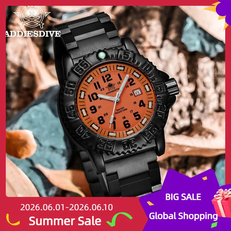 ADDIESDIVE Fashion Orange Dial Quartz Watch Waterproof Super Luminous Wristwatch Stainless Steel Strap Alloy Case Men's Watches
ADDIESDIVE Fashion Orange Dial Quartz Watch Waterproof Super Luminous Wristwatch Stainless Steel Strap Alloy Case Men's Watches