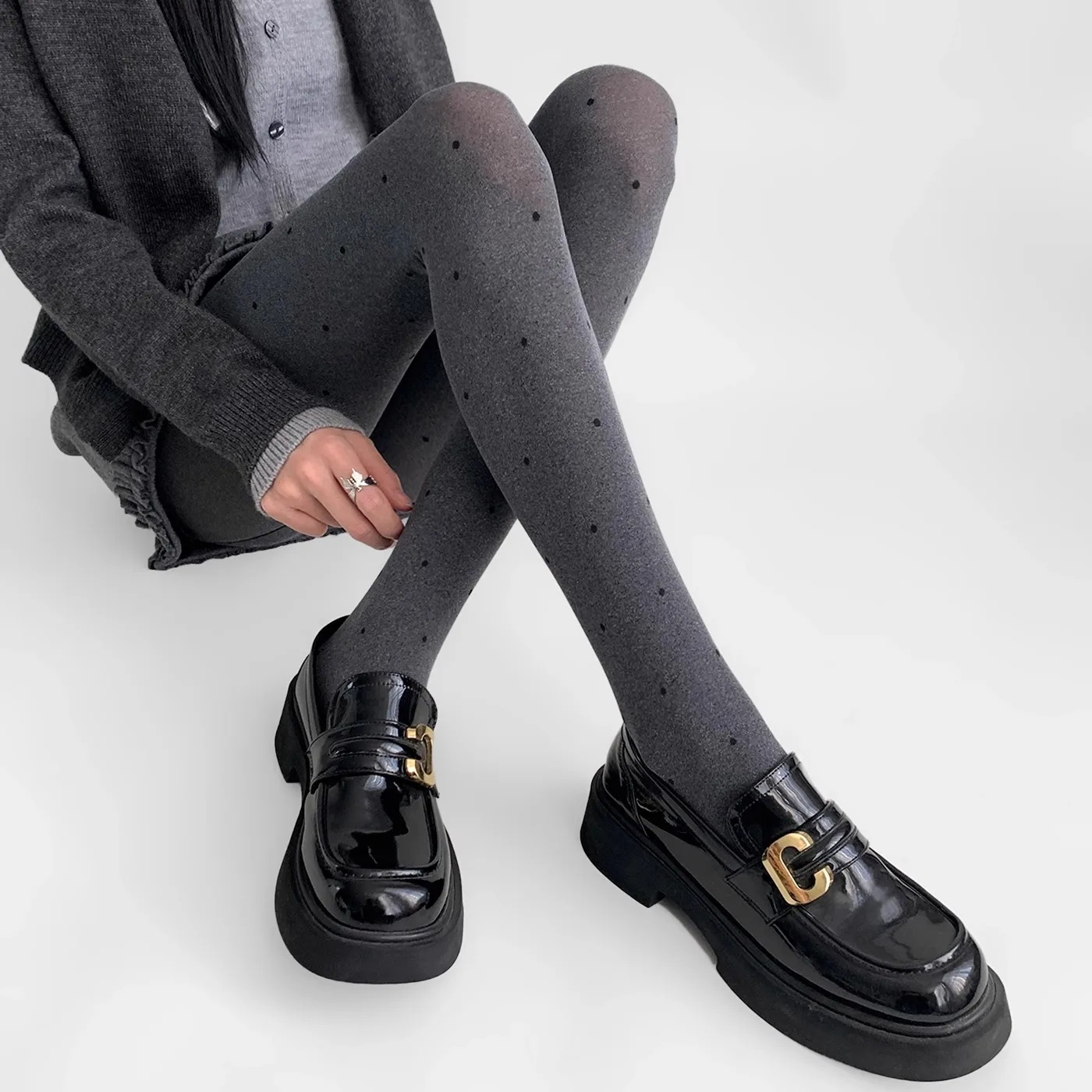 Grey polka dot pantyhose women Spring and autumn winter grey leggings love miu over wear slimming leggings 
Grey polka dot pantyhose women Spring and autumn winter grey leggings love miu over wear slimming leggings