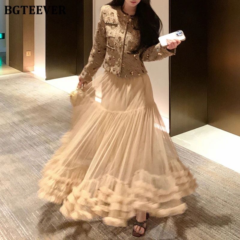 BGTEEVER Spring Vintage Women 2 Pieces Skirt Set O-neck Long Sleeve Single-breasted Coats & High Waist A-line Mesh Skirts
BGTEEVER Spring Vintage Women 2 Pieces Skirt Set O-neck Long Sleeve Single-breasted Coats & High Waist A-line Mesh Skirts