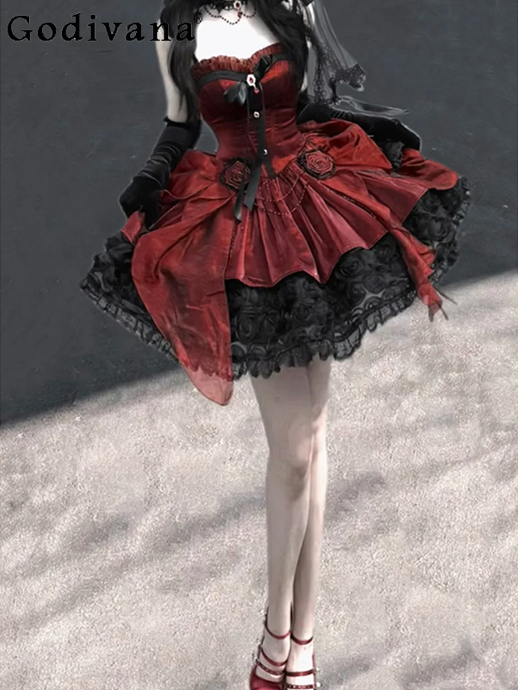 Elegant Sweet Black and Red Lolita Suspender Dress Japanese Girl Bar Mitzvah Dress Thousand Gold Sense Fluffy Princess Dress
Elegant Sweet Black and Red Lolita Suspender Dress Japanese Girl Bar Mitzvah Dress Thousand Gold Sense Fluffy Princess Dress