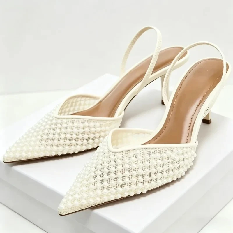 Mesh String Bead Slingback Heeled Sandals Women Pumps Pointed Toe Mules Breathable Designer Heels Wedding Party Dress Shoes
Mesh String Bead Slingback Heeled Sandals Women Pumps Pointed Toe Mules Breathable Designer Heels Wedding Party Dress Shoes