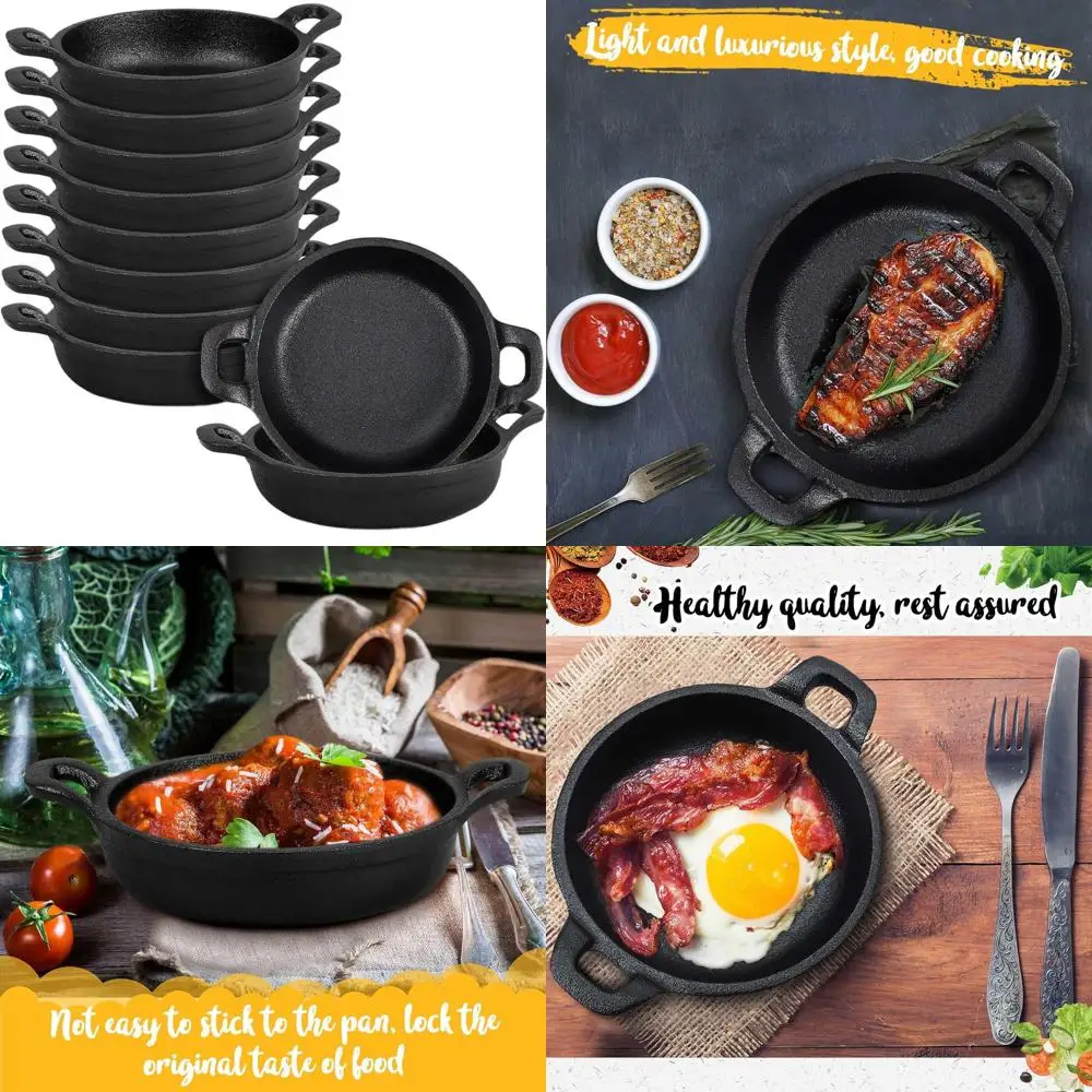 Set of 10 Mini Cast Iron Skillets, 5 x 5 x 1.3, Small Ramekins, Black Casserole Dishes, Oven Safe, Ideal for Kitchen and Outdoor
Set of 10 Mini Cast Iron Skillets, 5 x 5 x 1.3, Small Ramekins, Black Casserole Dishes, Oven Safe, Ideal for Kitchen and Outdoor