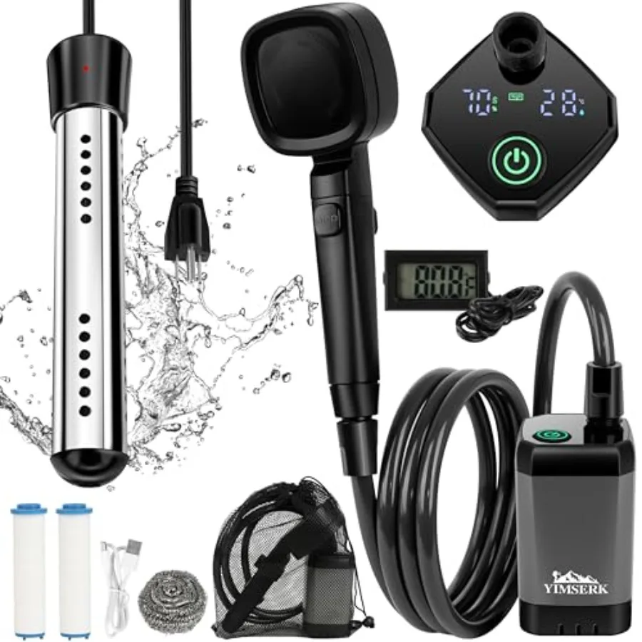 6000mAh Portable Shower for Camping with 2000W Immersion Water Heater Rechargeable Camp Shower Pump 4-Mode Filtered Head LED Di
6000mAh Portable Shower for Camping with 2000W Immersion Water Heater Rechargeable Camp Shower Pump 4-Mode Filtered Head LED Di