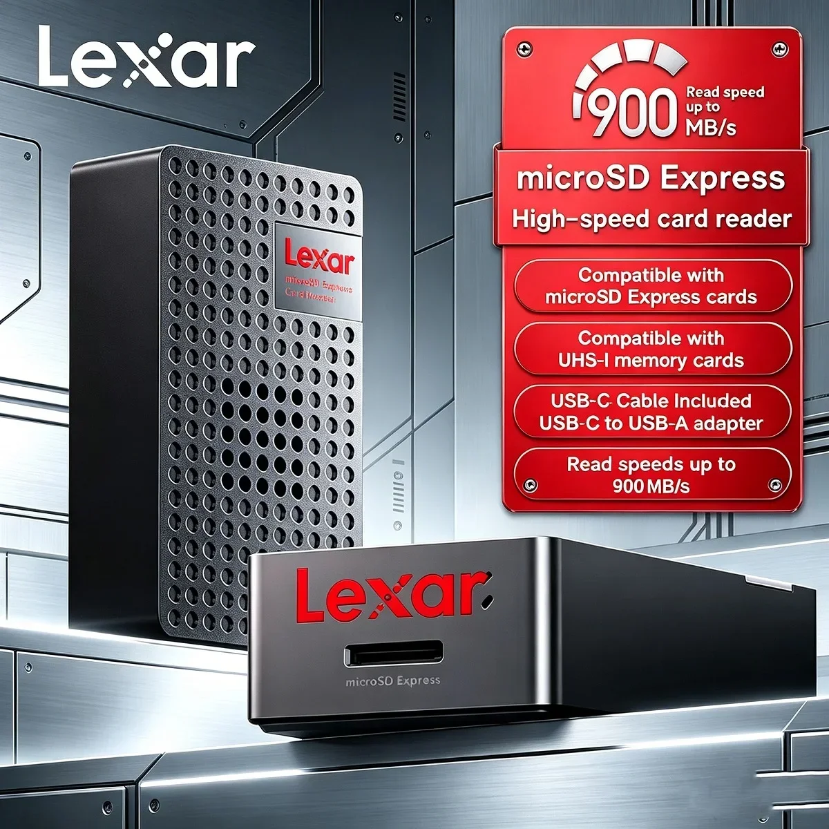 Original Lexar Max 900Mb/s microSDXC Express Card Reader PLAY PRO MicroSD Card Reader with USB 3.2 Type-C and Type-A DATA Cable
Original Lexar Max 900Mb/s microSDXC Express Card Reader PLAY PRO MicroSD Card Reader with USB 3.2 Type-C and Type-A DATA Cable