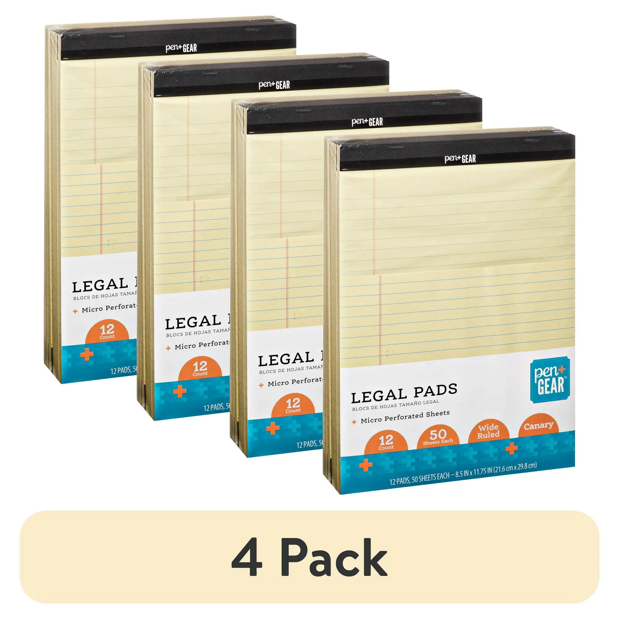 (4 pack) Pen + Gear Wide Ruled Legal Pads, 8.5"x11", Canary Paper, 50 Sheets, 12 Pack
(4 pack) Pen + Gear Wide Ruled Legal Pads, 8.5"x11", Canary Paper, 50 Sheets, 12 Pack