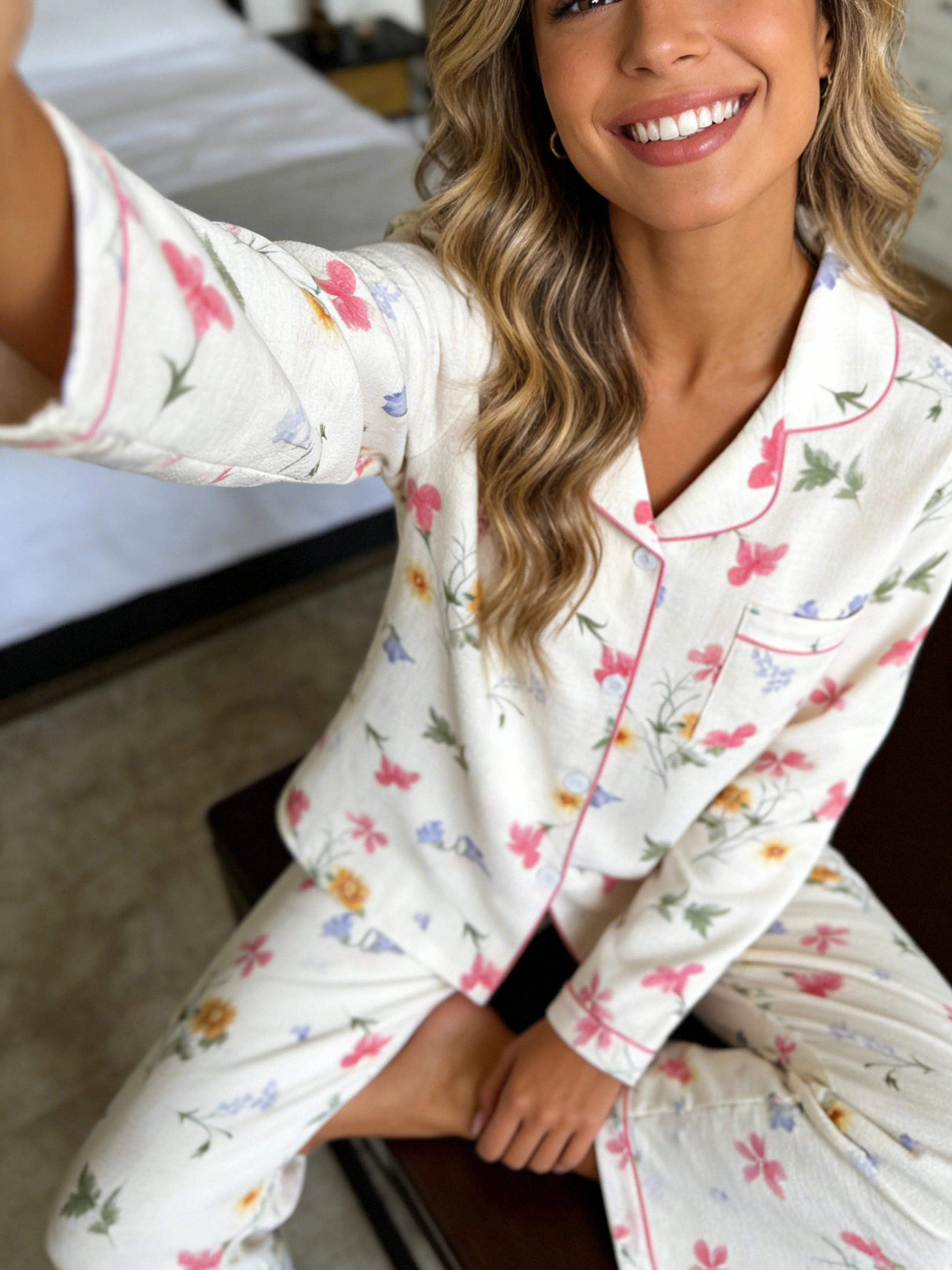 Women Pajamas Notch Lapel Long Sleeve Pants 2 Piece Set Spring Fall Winter Cute Floral Print Homewear
Women Pajamas Notch Lapel Long Sleeve Pants 2 Piece Set Spring Fall Winter Cute Floral Print Homewear