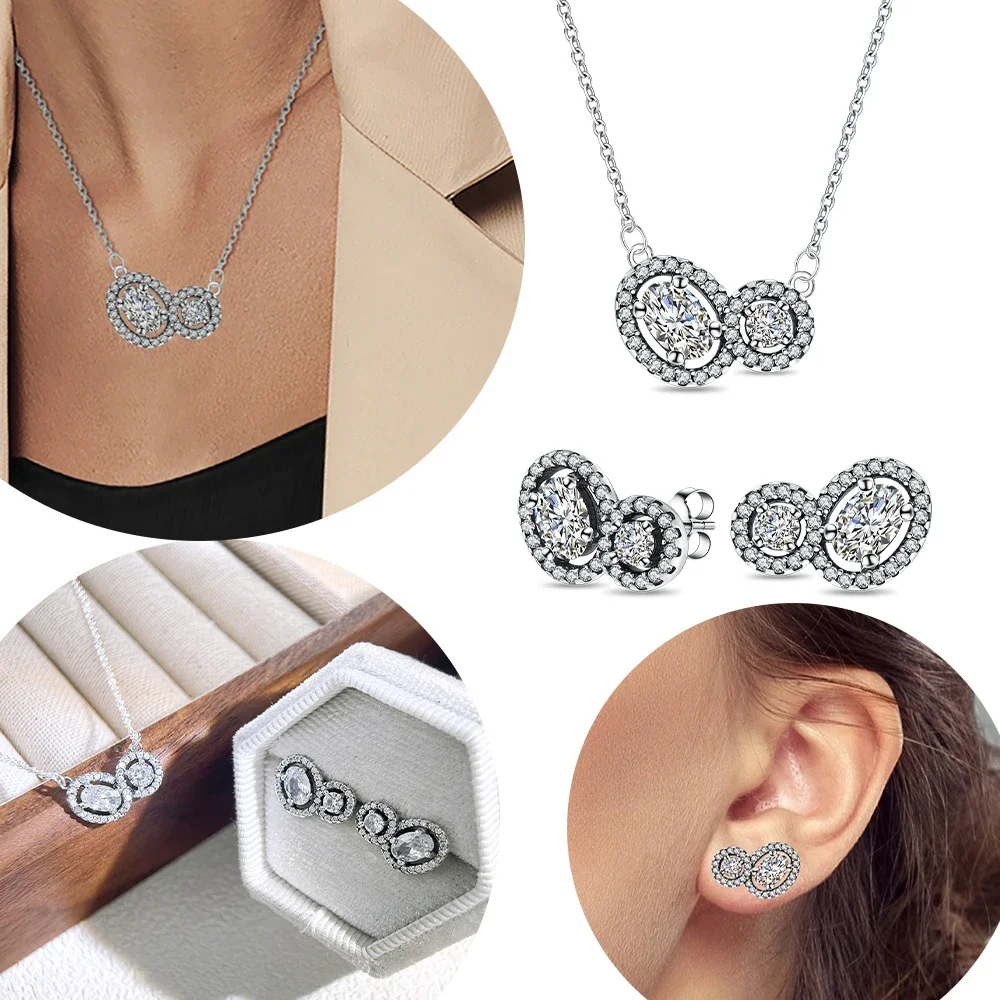 925 Silver Shiny Double Round Zircon Earring Necklace Set High Quality Women Anniversary Luxury Gift Love Jewelry Wedding
925 Silver Shiny Double Round Zircon Earring Necklace Set High Quality Women Anniversary Luxury Gift Love Jewelry Wedding