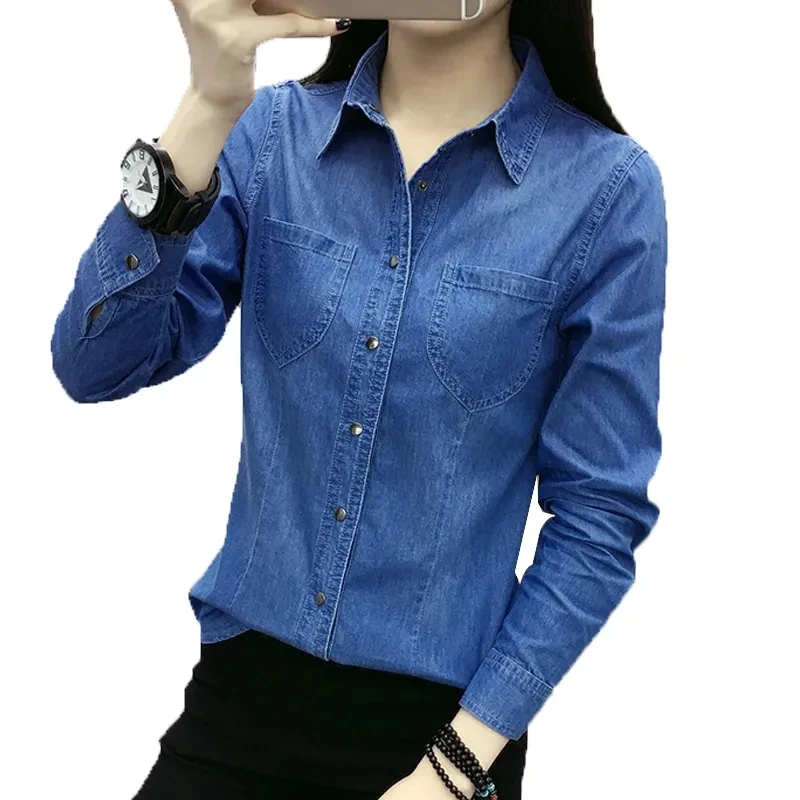 New Autumn Winter Denim Shirt Women Super High Quality Single Buttons Pockets Long Sleeve Top Femme Korean Shirts Blouses A1337
New Autumn Winter Denim Shirt Women Super High Quality Single Buttons Pockets Long Sleeve Top Femme Korean Shirts Blouses A1337