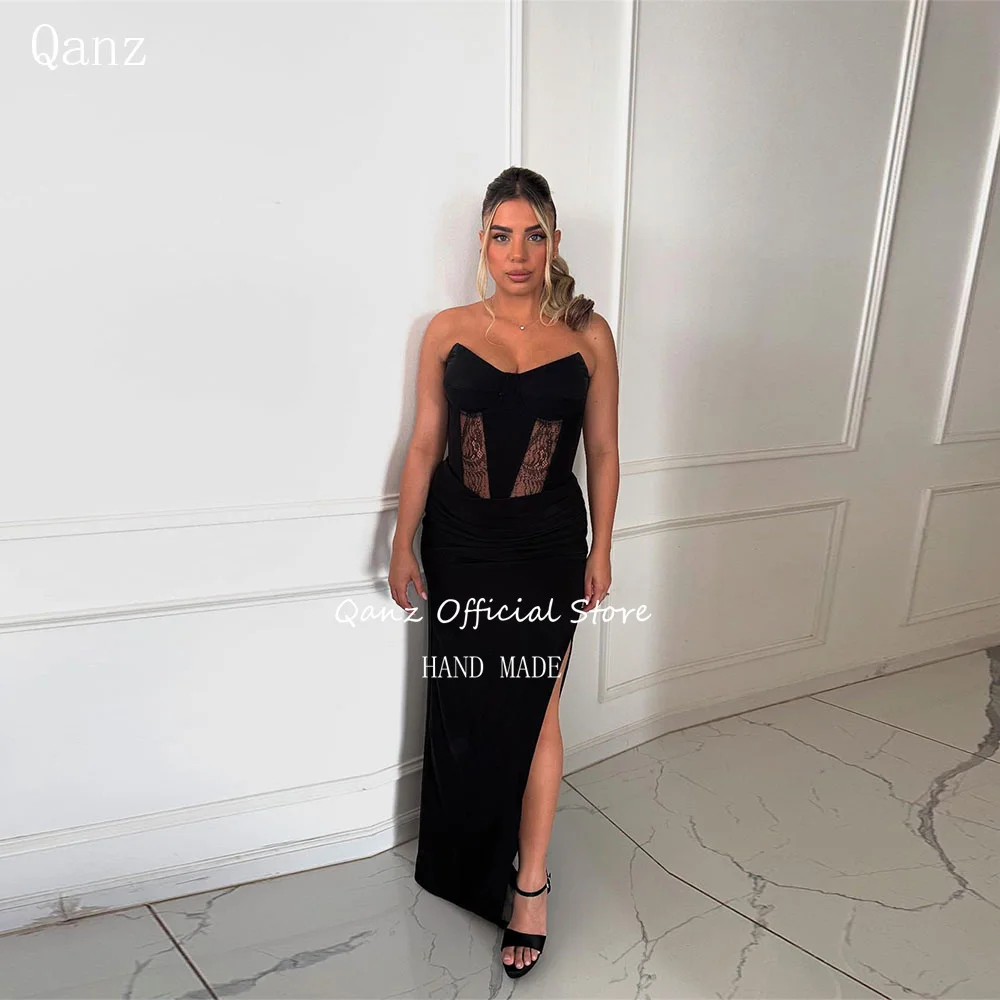 Qanz Women Mermaid Black Evening Dresses High Slit Satin Sexy Lace Party Dress Sweetheart Spaecial Occasion Dress Customized
Qanz Women Mermaid Black Evening Dresses High Slit Satin Sexy Lace Party Dress Sweetheart Spaecial Occasion Dress Customized