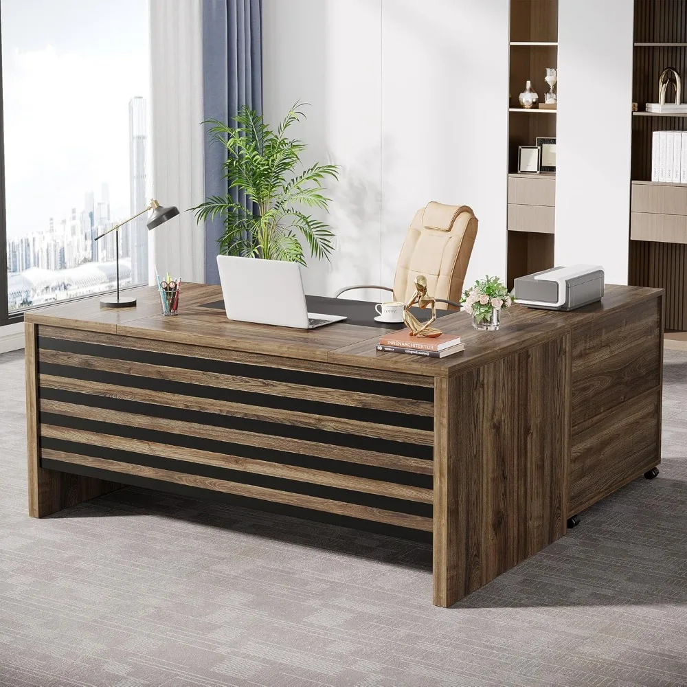 62.2" Executive Desk with Mobile File Cabinet, L-Shaped Office Desk with Storage Shelves, Large Computer Desk
62.2" Executive Desk with Mobile File Cabinet, L-Shaped Office Desk with Storage Shelves, Large Computer Desk