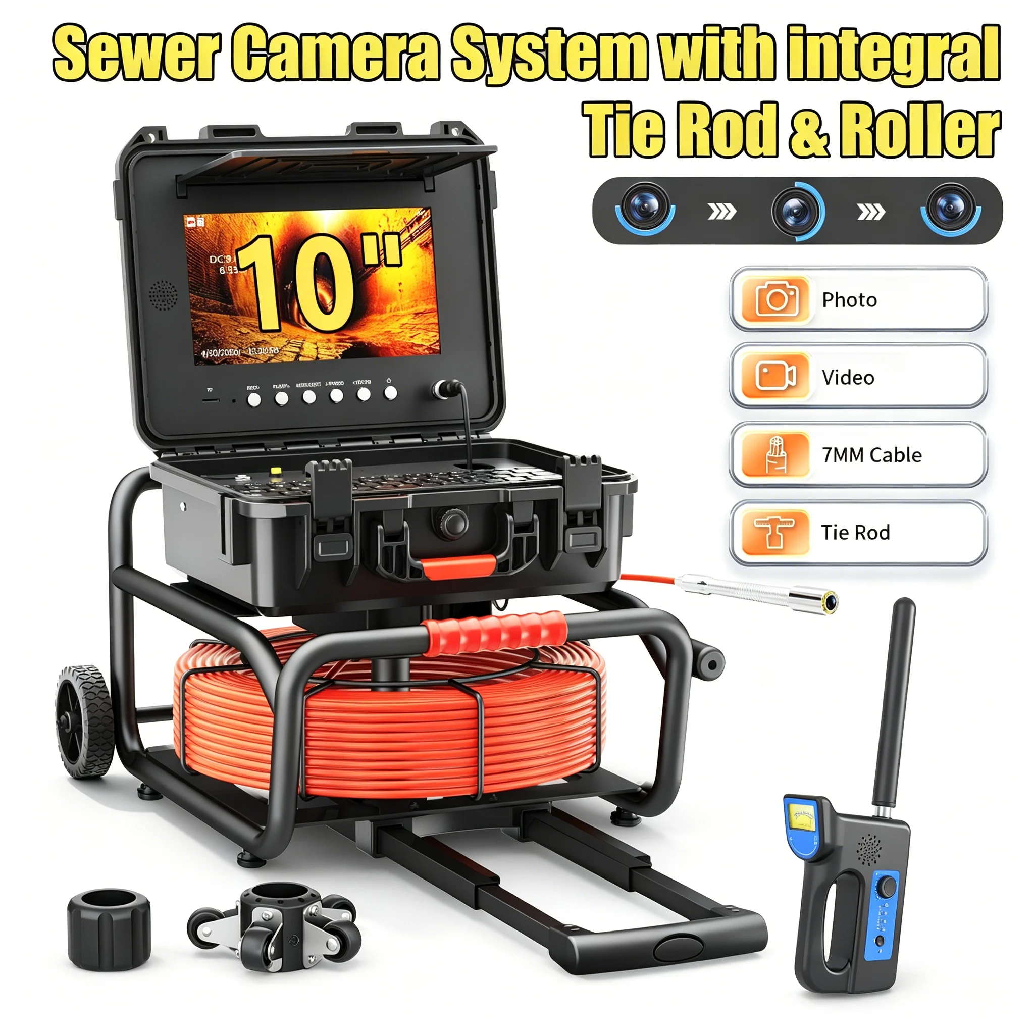 10.1" AHD 1080P Sewer Pipe Inspection Camera, 7mm Cable, Self-Leveling & 512Hz Transmitter, Endoscope Camera with Meter Counter
10.1" AHD 1080P Sewer Pipe Inspection Camera, 7mm Cable, Self-Leveling & 512Hz Transmitter, Endoscope Camera with Meter Counter